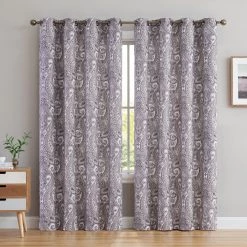HLC.ME Paris Paisley Blackout Grommet Curtain Panels - Taupe - Set Of 2