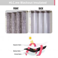 HLC.ME Paris Paisley Blackout Grommet Curtain Panels - Taupe - Set Of 2