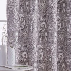 HLC.ME Paris Paisley Blackout Grommet Curtain Panels - Taupe - Set Of 2