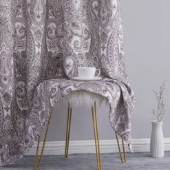 HLC.ME Paris Paisley Blackout Grommet Curtain Panels - Taupe - Set Of 2