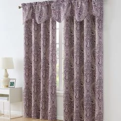 HLC.ME Faux Linen Curtains Paris Paisley Scalloped Valance - Merlot Purple