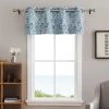 HLC.ME Paris Paisley Damask Blackout Grommet Valance - Blue Faux Linen Curtains