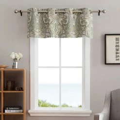 HLC.ME Faux Linen Curtains Paris Paisley Damask Blackout Grommet Valance - Sage Green