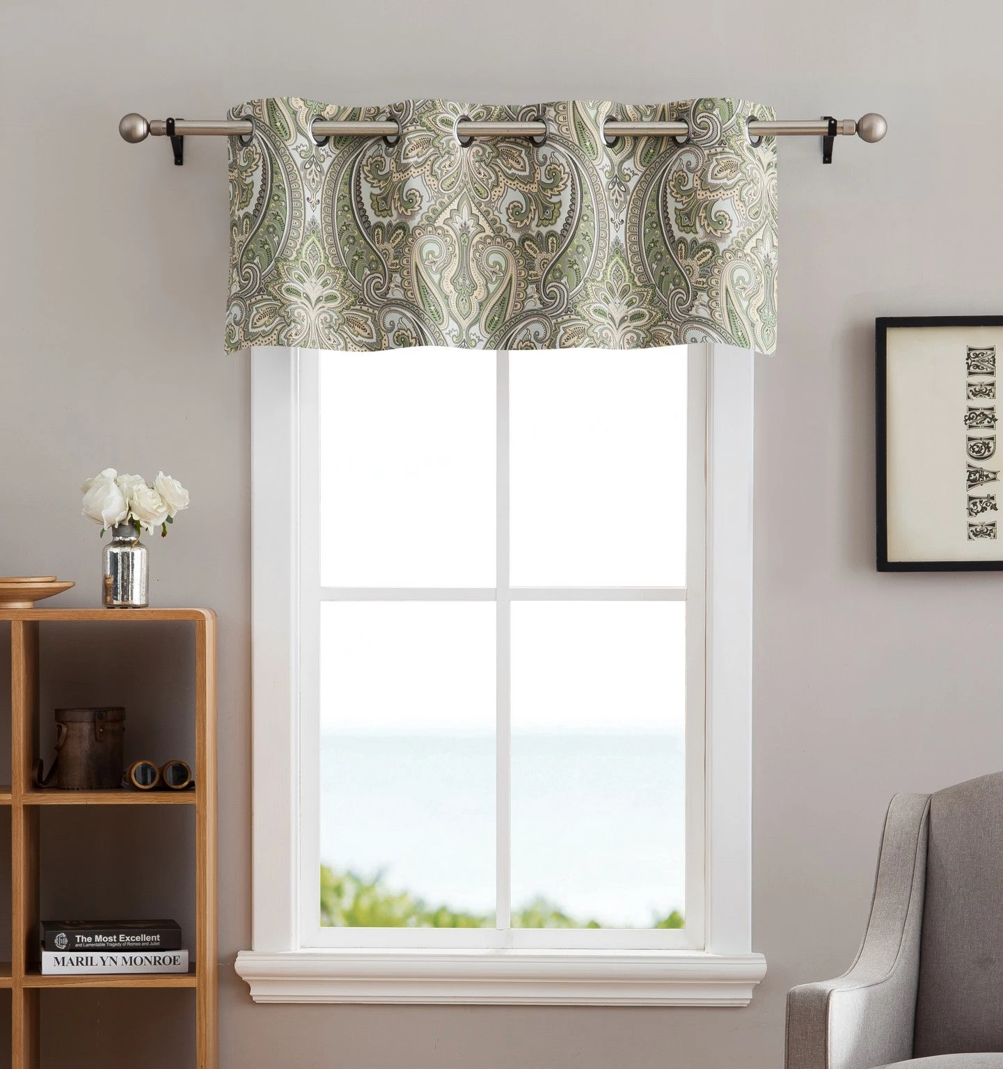 HLC.ME Faux Linen Curtains Paris Paisley Damask Blackout Grommet Valance - Sage Green 2 HLC.ME Faux Linen Curtains Paris Paisley Damask Blackout Grommet Valance - Sage Green