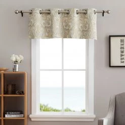 HLC.ME Faux Linen Curtains Paris Paisley Damask Blackout Grommet Valance - Neutral
