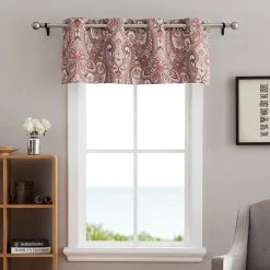 HLC.ME Paris Paisley Damask Blackout Grommet Valance - Spice Red Faux Linen Curtains