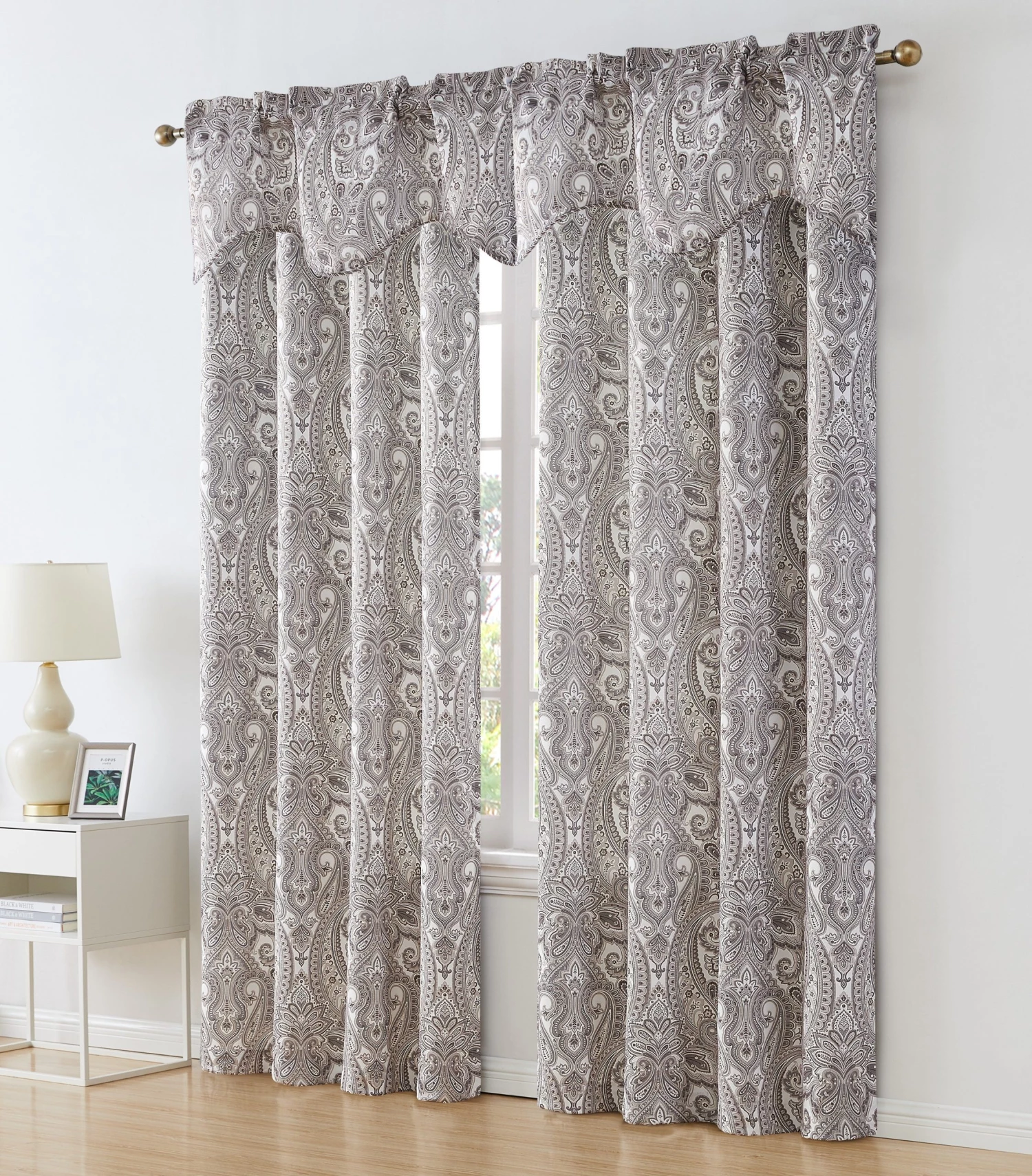 HLC.ME Paris Paisley Scalloped Valance - Taupe Faux Linen Curtains 4 HLC.ME Paris Paisley Scalloped Valance - Taupe Faux Linen Curtains