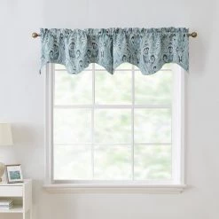 HLC.ME Paris Paisley Scalloped Valance - Blue Faux Linen Curtains