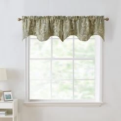 HLC.ME Faux Linen Curtains Paris Paisley Scalloped Valance - Sage Green