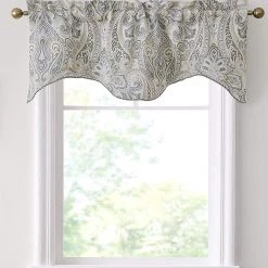 HLC.ME Faux Linen Curtains Paris Paisley Scalloped Valance - Grey/Yellow