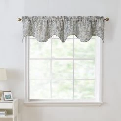 HLC.ME Faux Linen Curtains Paris Paisley Scalloped Valance - Grey/Yellow