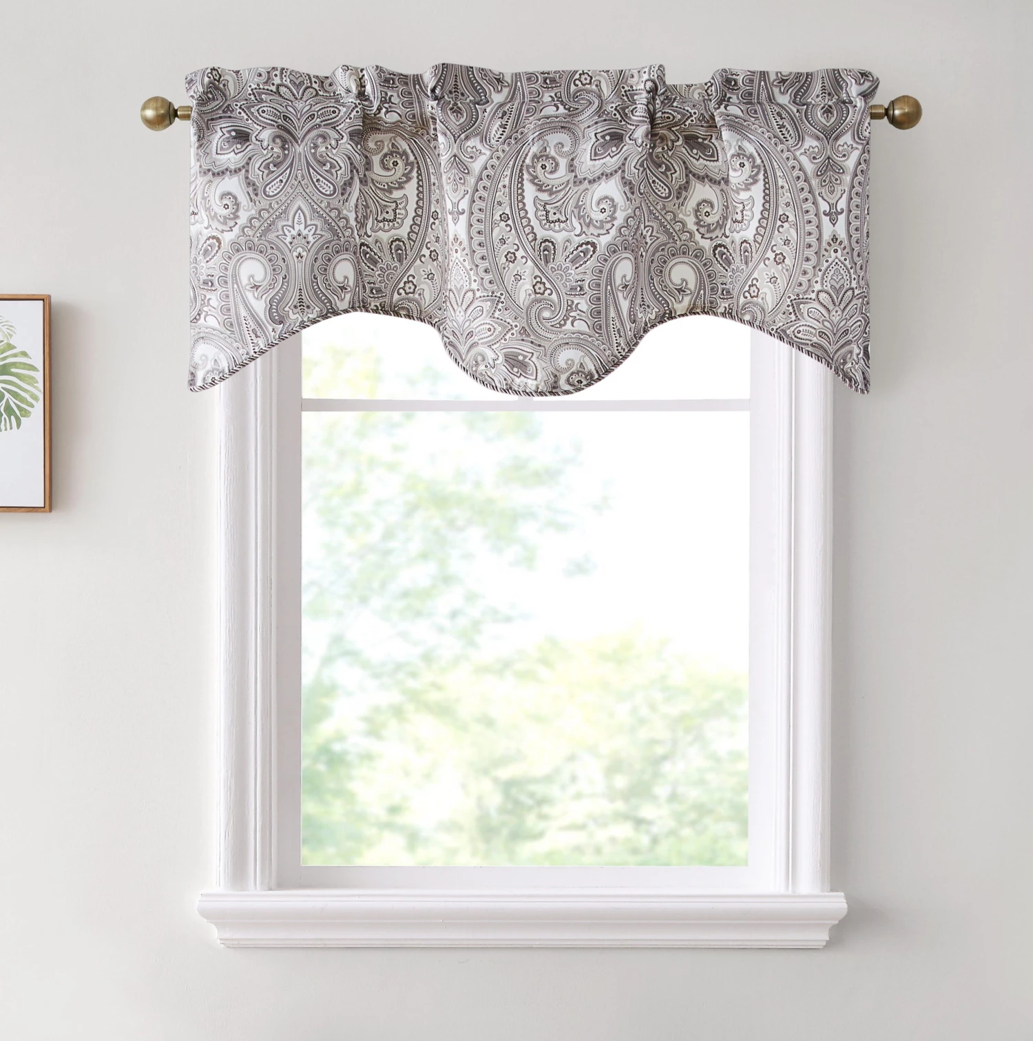 HLC.ME Paris Paisley Scalloped Valance - Taupe Faux Linen Curtains 3 HLC.ME Paris Paisley Scalloped Valance - Taupe Faux Linen Curtains