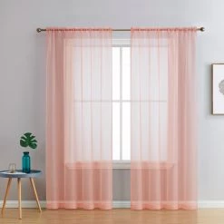 HLC.ME Lucento Sheer Rod Pocket Curtain Panels - Peach - Set Of 2