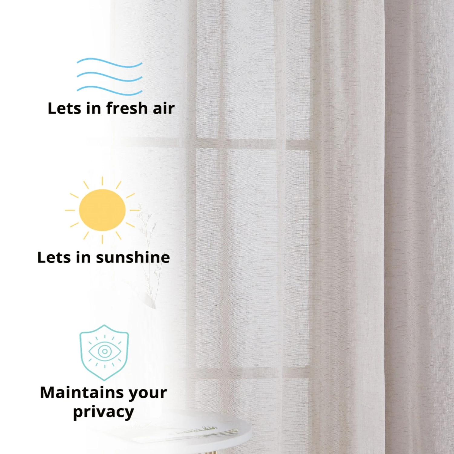 HLC.ME Penelope Faux Linen Sheer Curtain Panels - Beige - Set Of 2 6 HLC.ME Penelope Faux Linen Sheer Curtain Panels - Beige - Set Of 2