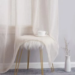HLC.ME Penelope Faux Linen Sheer Curtain Panels - Beige - Set Of 2 13 HLC.ME Penelope Faux Linen Sheer Curtain Panels - Beige - Set Of 2