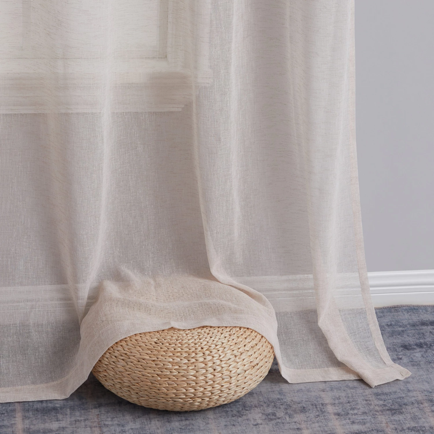 HLC.ME Penelope Faux Linen Sheer Curtain Panels - Beige - Set Of 2 8 HLC.ME Penelope Faux Linen Sheer Curtain Panels - Beige - Set Of 2