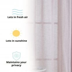 HLC.ME Penelope Faux Linen Sheer Curtain Panels - Blush Pink - Set Of 2