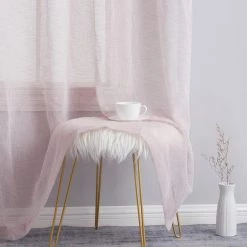 HLC.ME Penelope Faux Linen Sheer Curtain Panels - Blush Pink - Set Of 2