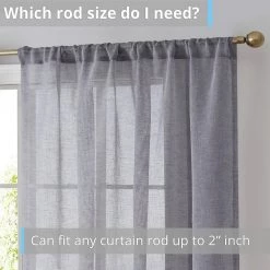 HLC.ME Penelope Faux Linen Sheer Curtain Panels - Charcoal Grey - Set Of 2