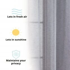 HLC.ME Penelope Faux Linen Sheer Curtain Panels - Charcoal Grey - Set Of 2