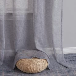 HLC.ME Penelope Faux Linen Sheer Curtain Panels - Charcoal Grey - Set Of 2