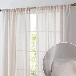 HLC.ME Penelope Faux Linen Sheer Curtain Panels - Cream - Set Of 2
