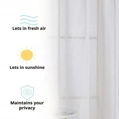 HLC.ME Sheer Curtains Penelope Faux Linen Sheer Curtain Panels - Ivory - Set Of 2