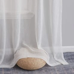 HLC.ME Sheer Curtains Penelope Faux Linen Sheer Curtain Panels - Ivory - Set Of 2