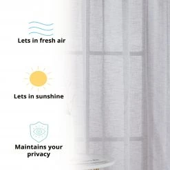 HLC.ME Penelope Faux Linen Sheer Curtain Panels - Light Grey - Set Of 2 Sheer Curtains