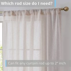 HLC.ME Penelope Faux Linen Sheer Curtain Panels - Cream - Set Of 2