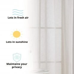 HLC.ME Penelope Faux Linen Sheer Curtain Panels - Cream - Set Of 2