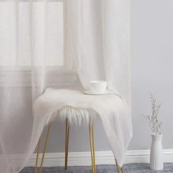 HLC.ME Penelope Faux Linen Sheer Curtain Panels - Cream - Set Of 2