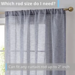 HLC.ME Penelope Faux Linen Sheer Curtain Panels - Navy Blue - Set Of 2 Sheer Curtains