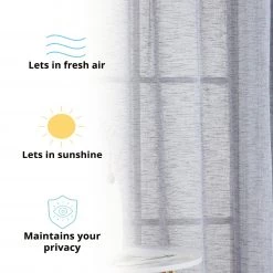 HLC.ME Penelope Faux Linen Sheer Curtain Panels - Navy Blue - Set Of 2 Sheer Curtains