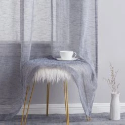 HLC.ME Penelope Faux Linen Sheer Curtain Panels - Navy Blue - Set Of 2 Sheer Curtains