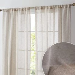 HLC.ME Penelope Faux Linen Sheer Curtain Panels - Taupe - Set Of 2 Sheer Curtains