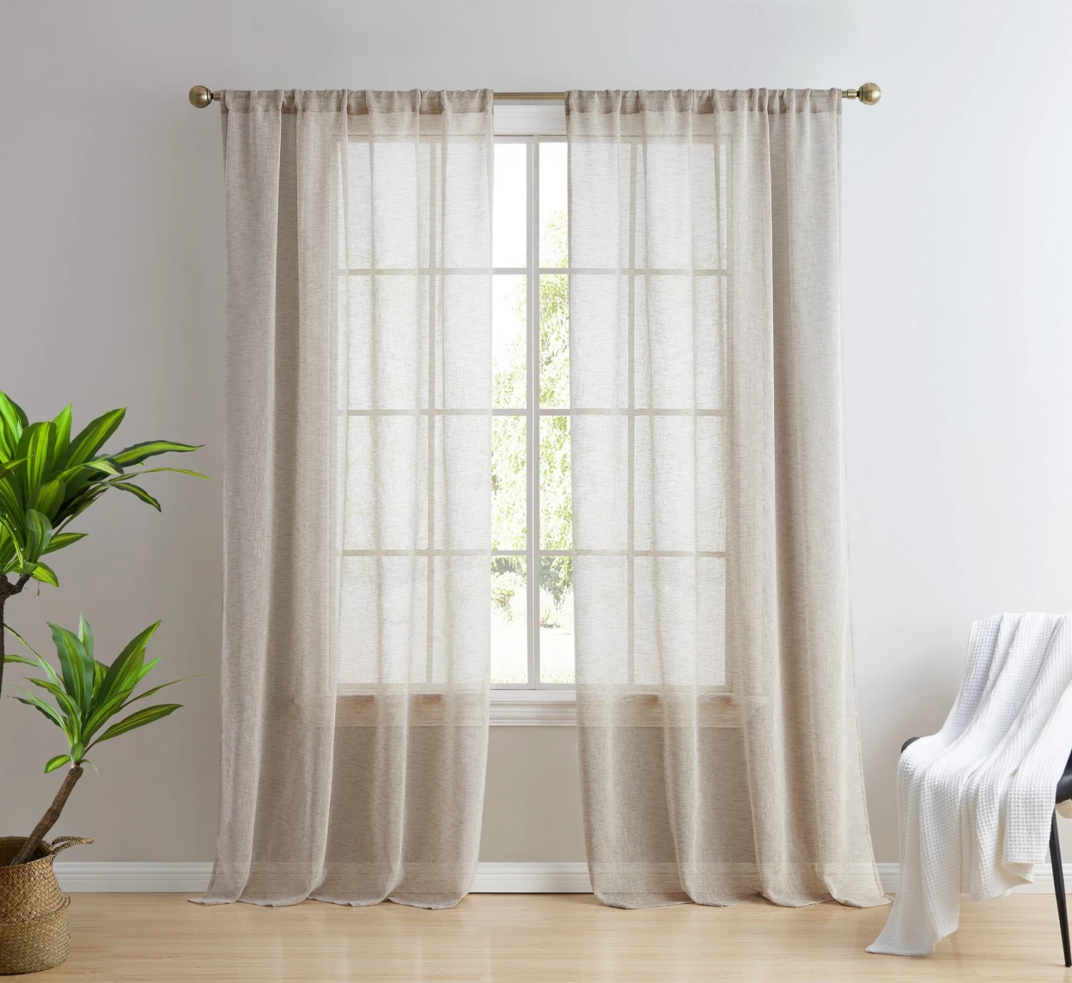 HLC.ME Penelope Faux Linen Sheer Curtain Panels - Taupe - Set Of 2 Sheer Curtains 4 HLC.ME Penelope Faux Linen Sheer Curtain Panels - Taupe - Set Of 2 Sheer Curtains
