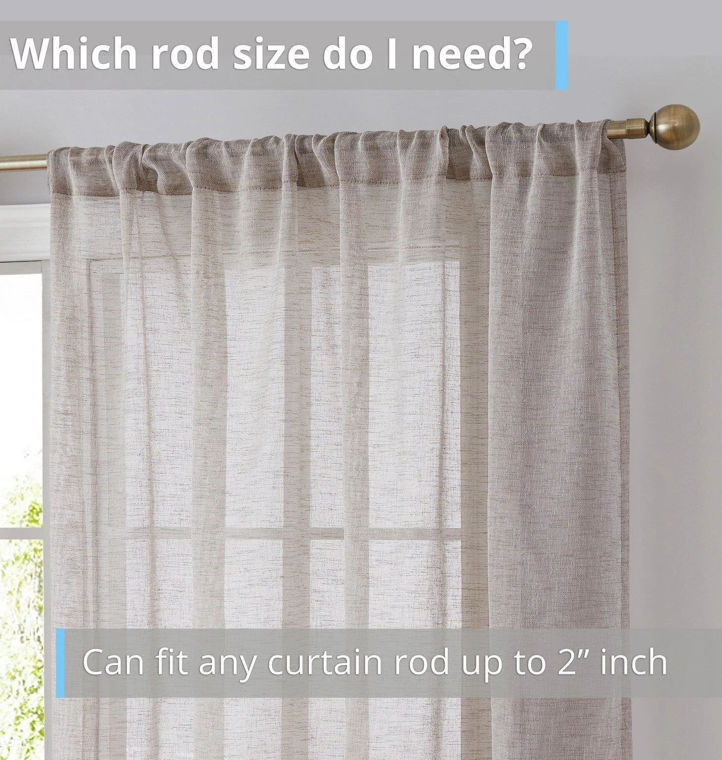 HLC.ME Penelope Faux Linen Sheer Curtain Panels - Taupe - Set Of 2 Sheer Curtains 5 HLC.ME Penelope Faux Linen Sheer Curtain Panels - Taupe - Set Of 2 Sheer Curtains