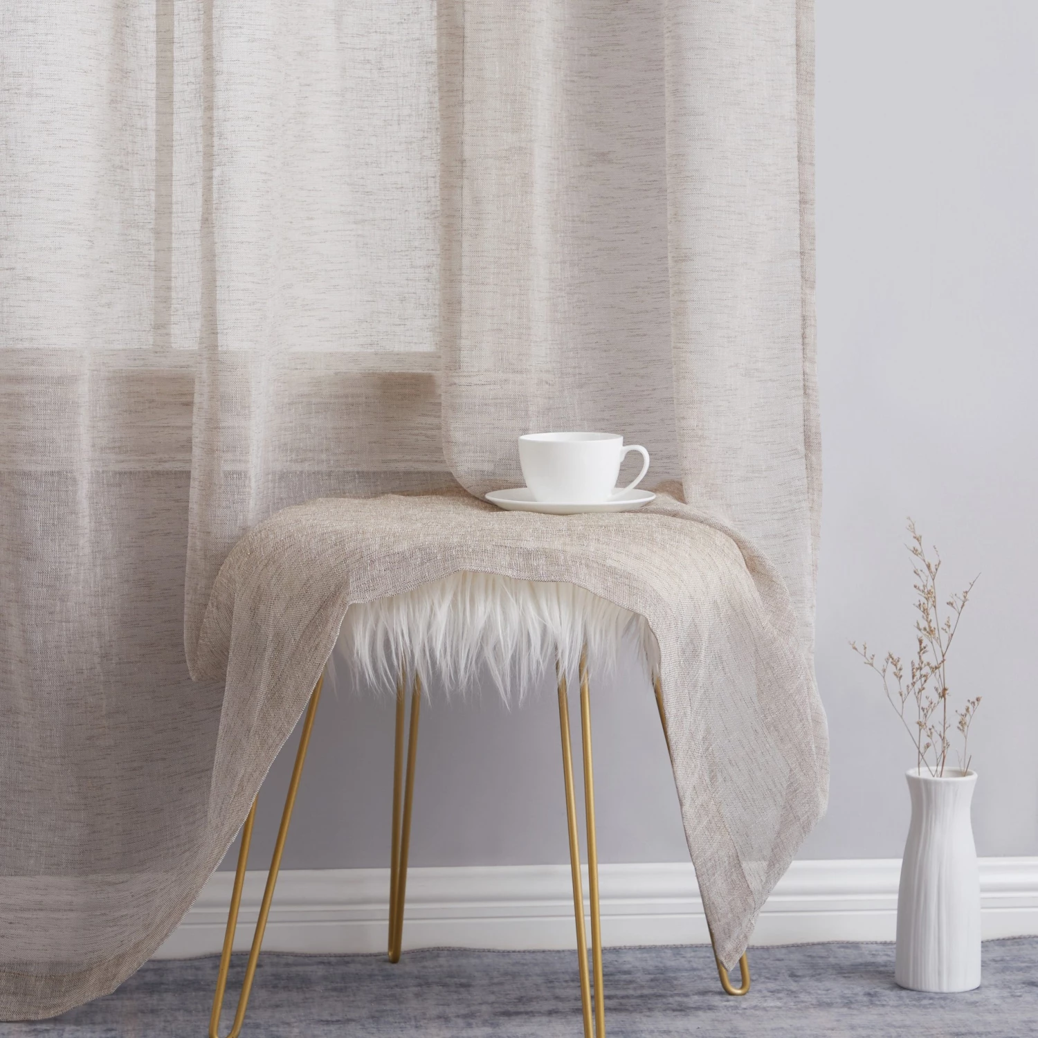HLC.ME Penelope Faux Linen Sheer Curtain Panels - Taupe - Set Of 2 Sheer Curtains 7 HLC.ME Penelope Faux Linen Sheer Curtain Panels - Taupe - Set Of 2 Sheer Curtains