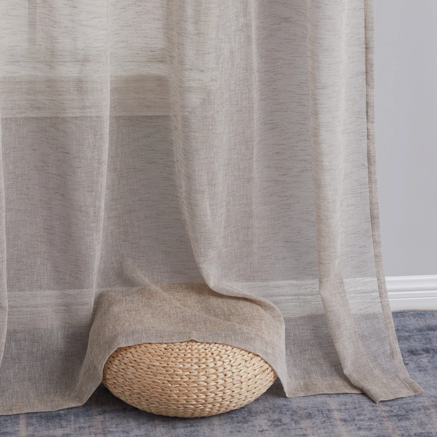 HLC.ME Penelope Faux Linen Sheer Curtain Panels - Taupe - Set Of 2 Sheer Curtains 8 HLC.ME Penelope Faux Linen Sheer Curtain Panels - Taupe - Set Of 2 Sheer Curtains