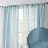 HLC.ME Penelope Faux Linen Sheer Curtain Panels - Teal Blue - Set Of 2