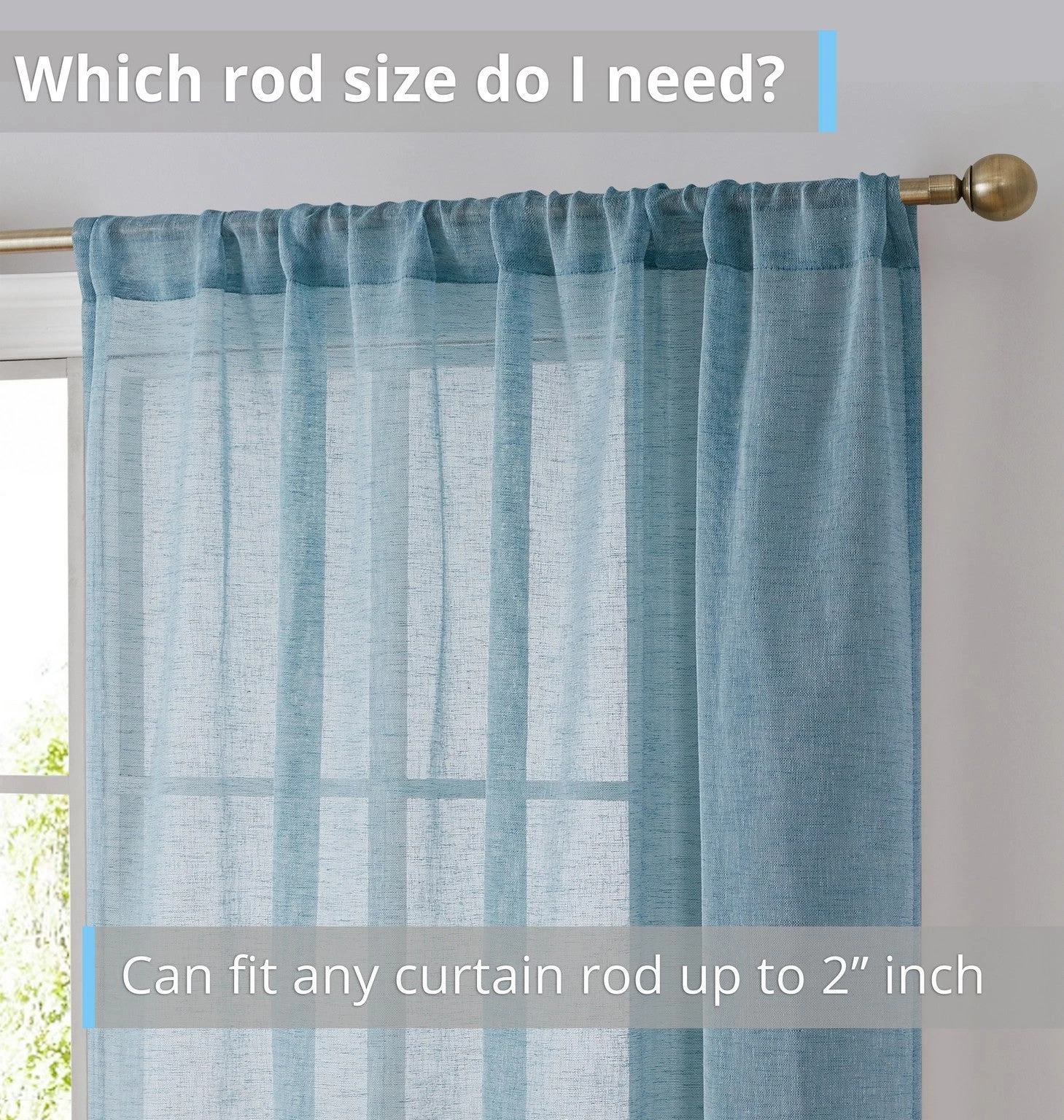 HLC.ME Penelope Faux Linen Sheer Curtain Panels - Teal Blue - Set Of 2 9 HLC.ME Penelope Faux Linen Sheer Curtain Panels - Teal Blue - Set Of 2