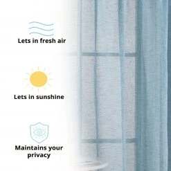 HLC.ME Penelope Faux Linen Sheer Curtain Panels - Teal Blue - Set Of 2 11 HLC.ME Penelope Faux Linen Sheer Curtain Panels - Teal Blue - Set Of 2