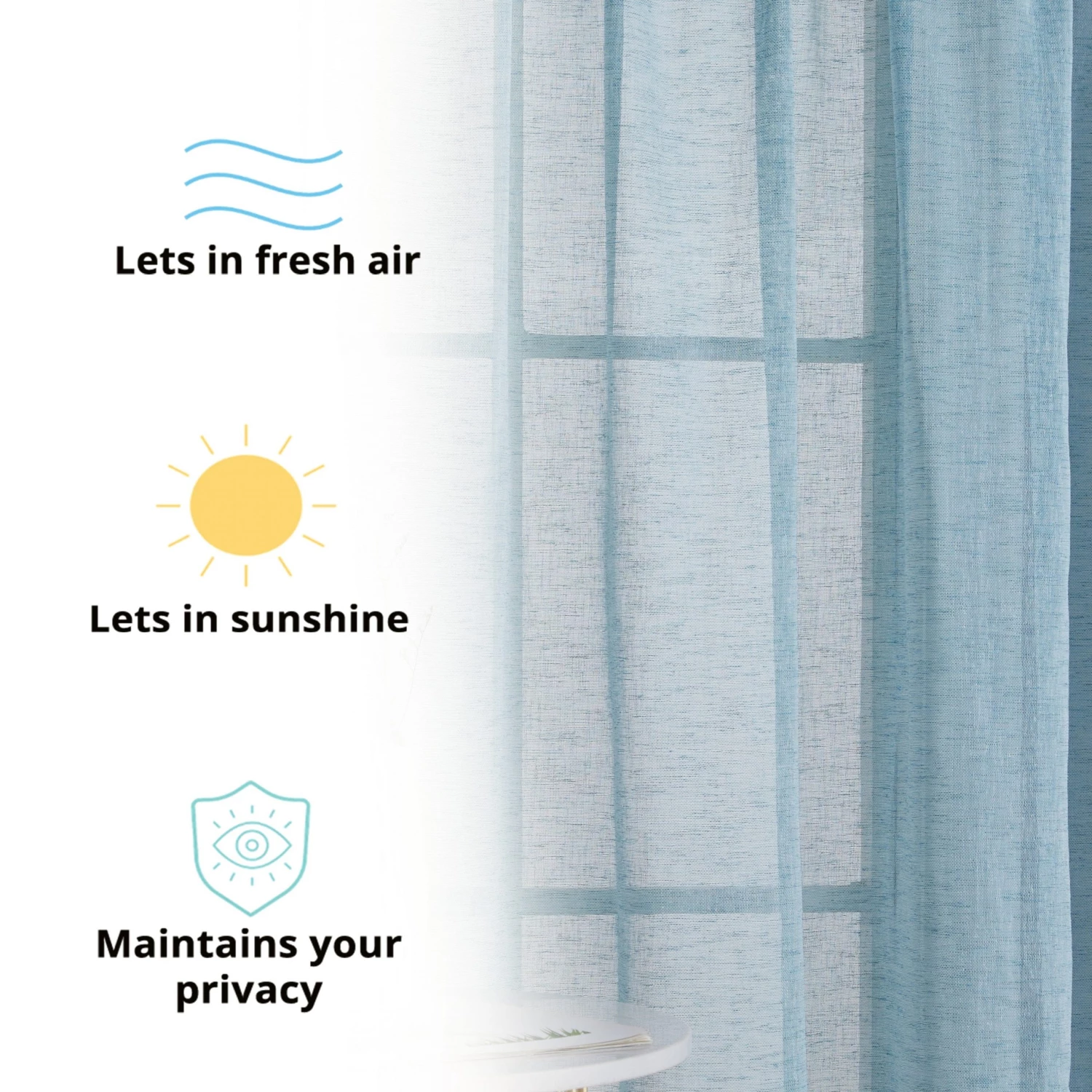 HLC.ME Penelope Faux Linen Sheer Curtain Panels - Teal Blue - Set Of 2 5 HLC.ME Penelope Faux Linen Sheer Curtain Panels - Teal Blue - Set Of 2