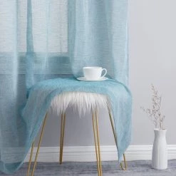 HLC.ME Penelope Faux Linen Sheer Curtain Panels - Teal Blue - Set Of 2 12 HLC.ME Penelope Faux Linen Sheer Curtain Panels - Teal Blue - Set Of 2