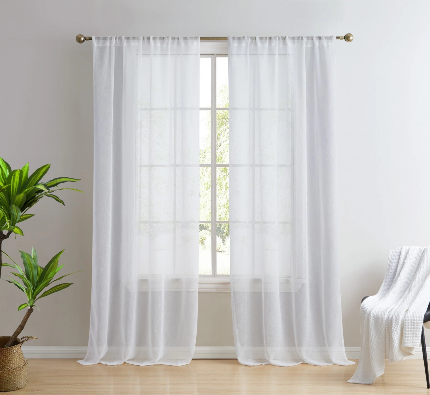 HLC.ME Penelope Faux Linen Sheer Curtain Panels - White - Set Of 2 4 HLC.ME Penelope Faux Linen Sheer Curtain Panels - White - Set Of 2