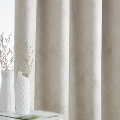 HLC.ME Faux Linen Curtains Redmont Lattice Blackout Grommet Patio Door Panel - Beige