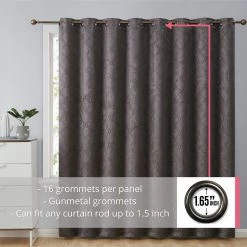 HLC.ME Redmont Lattice Blackout Grommet Patio Door Panel - Dark Grey Faux Linen Curtains