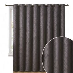 HLC.ME Redmont Lattice Blackout Grommet Patio Door Panel - Dark Grey Faux Linen Curtains