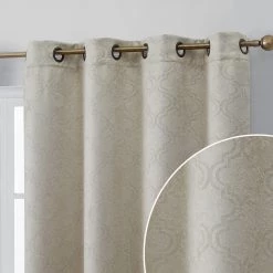HLC.ME Blackout Curtains Redmont Lattice Blackout Grommet Curtain Panels - Beige - Set Of 2